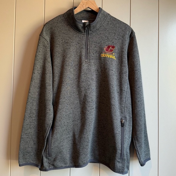 CMU Central Michigan Chippewas Mens Sweater Sweatshirt Jacket Gray 1/4 Zip XXL - Picture 1 of 9